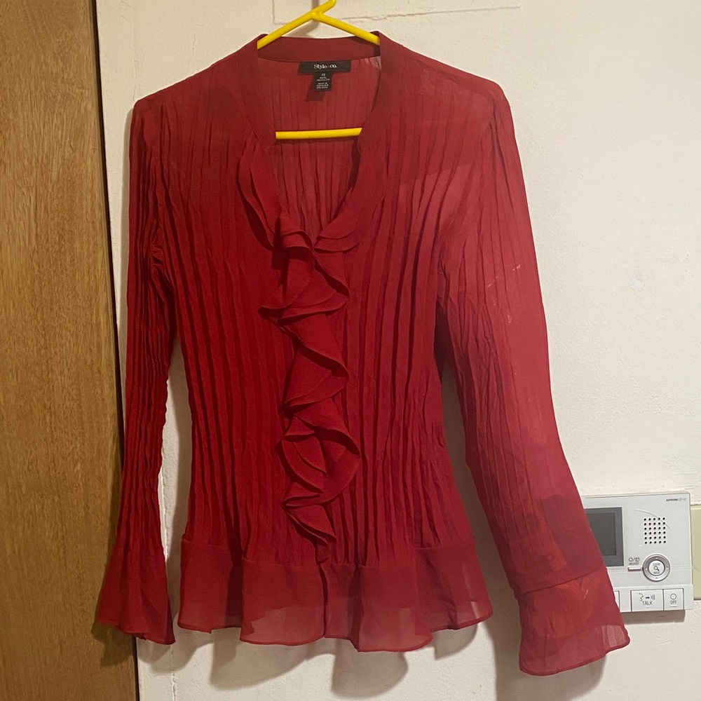 Style & Co. Red Ruffled Blouse Open to Offers!